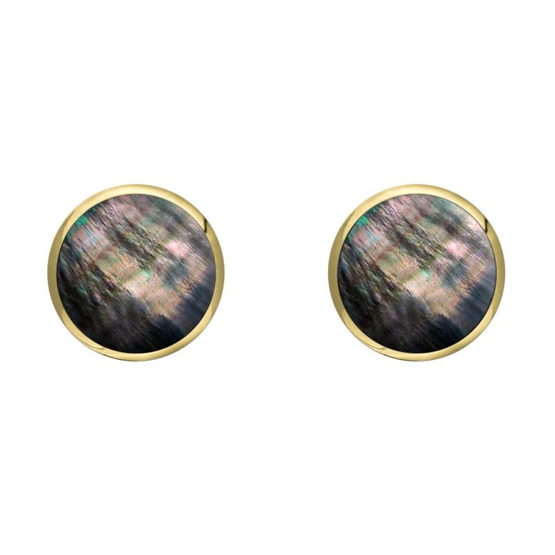9ct Yellow Gold Dark Mother of Pearl 6mm Classic Medium Round Stud Earrings