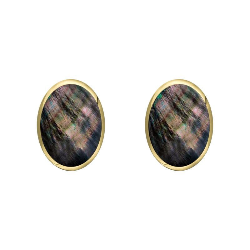 9ct Yellow Gold Dark Mother of Pearl 7 x 5mm Classic Small Oval Stud Earrings