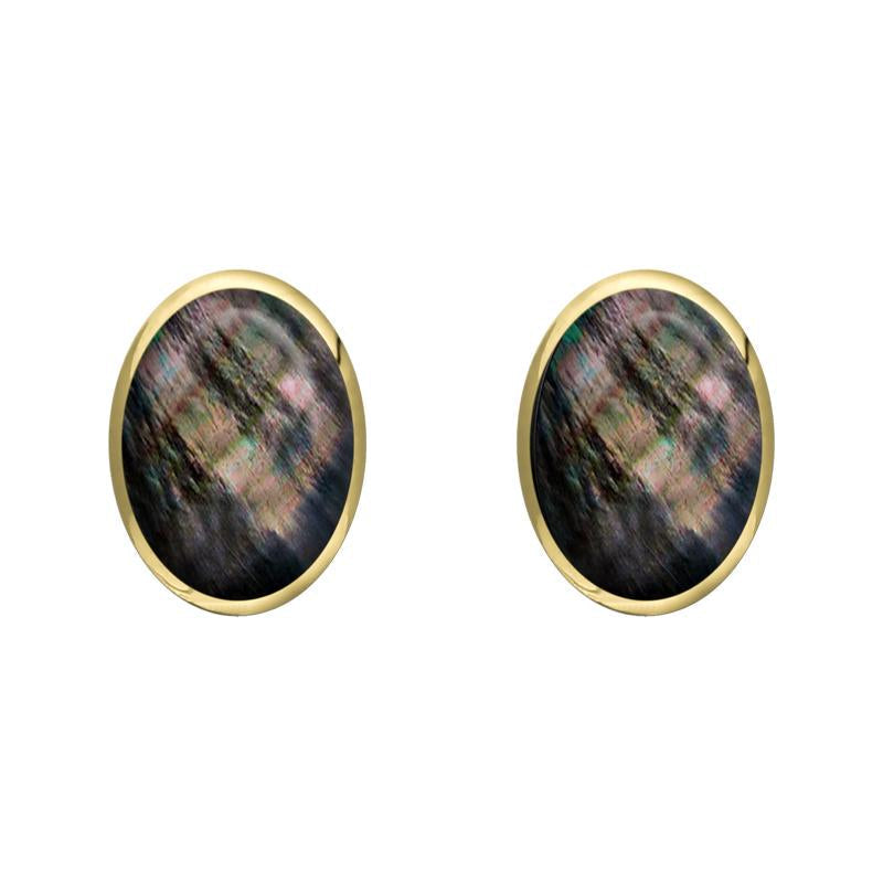 9ct Yellow Gold Dark Mother of Pearl 8 x 6mm Classic Medium Oval Stud Earrings