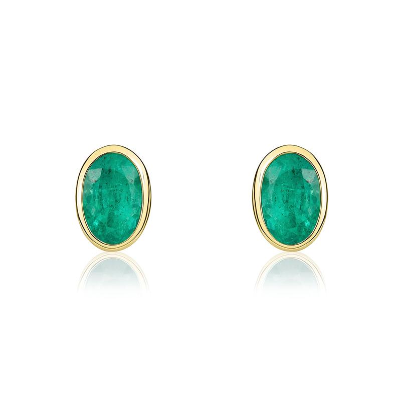 9ct Yellow Gold Emerald 5x3mm Oval Rub Over Set Stud Earrings