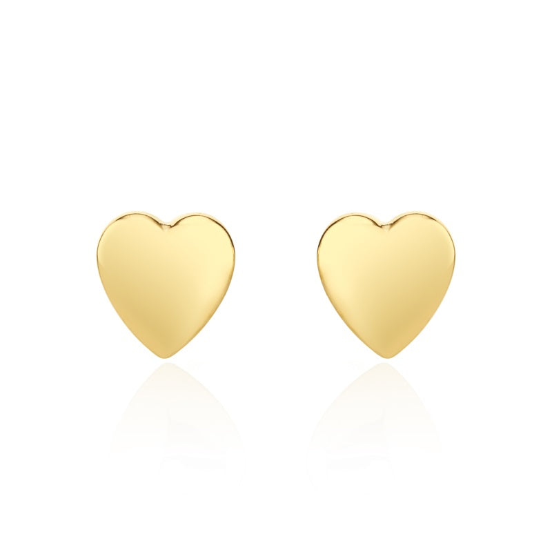 9ct Yellow Gold 9mm Heart Stud Earrings
