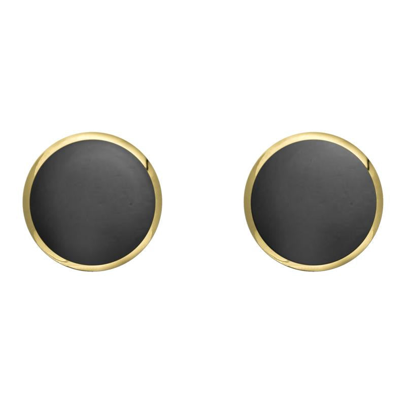 9ct Yellow Gold Hematite 8mm Classic Large Round Stud Earrings