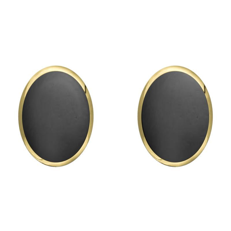 9ct Yellow Gold Hematite 8 x 10mm Classic Large Oval Stud Earrings