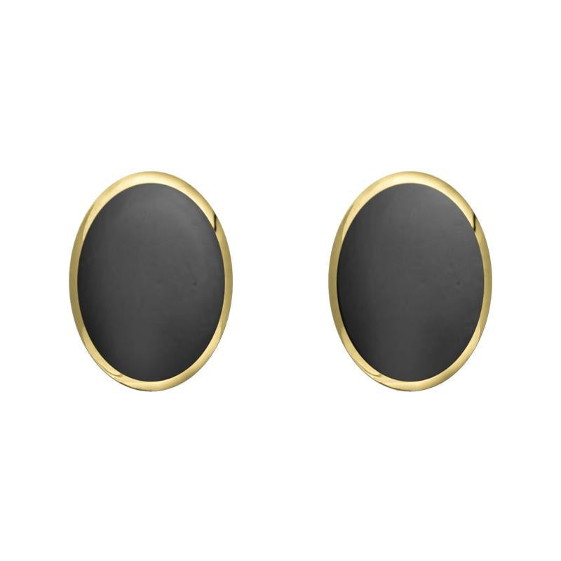 9ct Yellow Gold Hematite 8 x 6mm Classic Medium Oval Stud Earrings