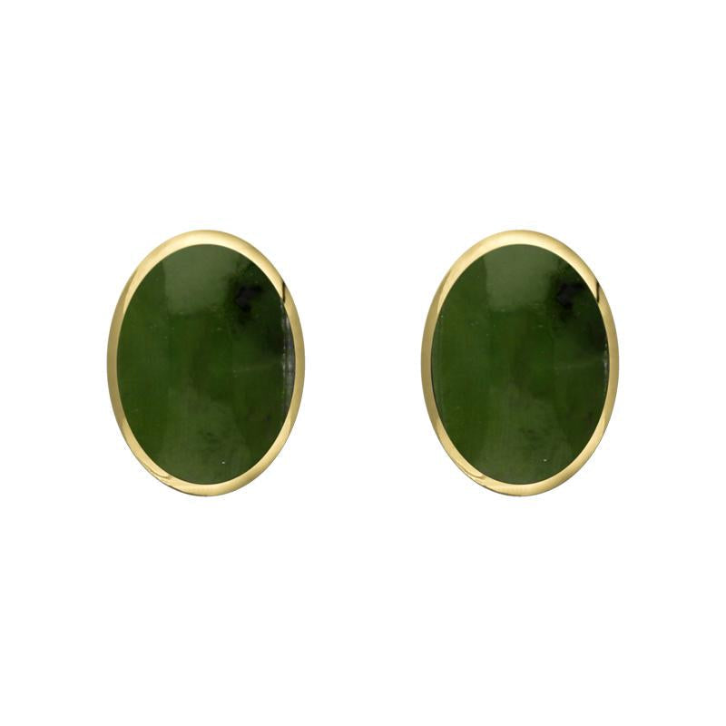 9ct Yellow Gold Jade 7 x 5mm Classic Small Oval Stud Earrings