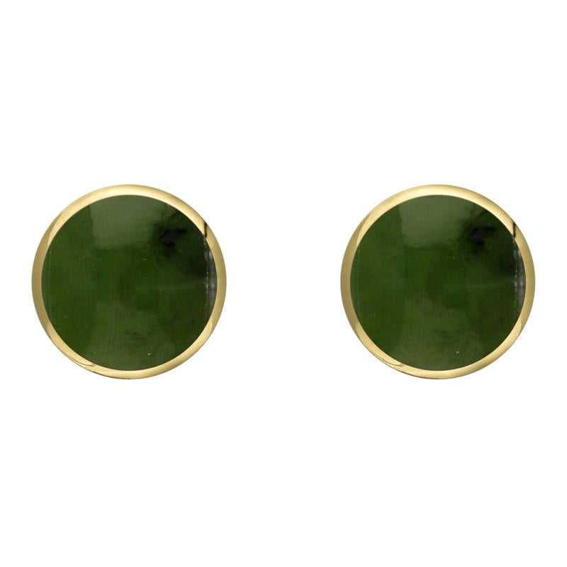 9ct Yellow Gold Jade 8mm Classic Large Round Stud Earrings