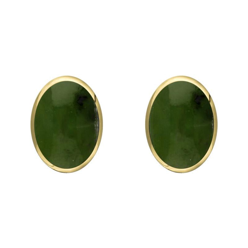 9ct Yellow Gold Jade 8 x 6mm Classic Medium Oval Stud Earrings