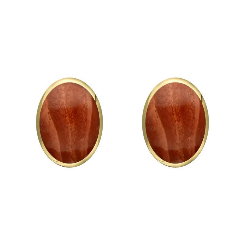 9ct Yellow Gold Jasper 7 x 5mm Classic Small Oval Stud Earrings