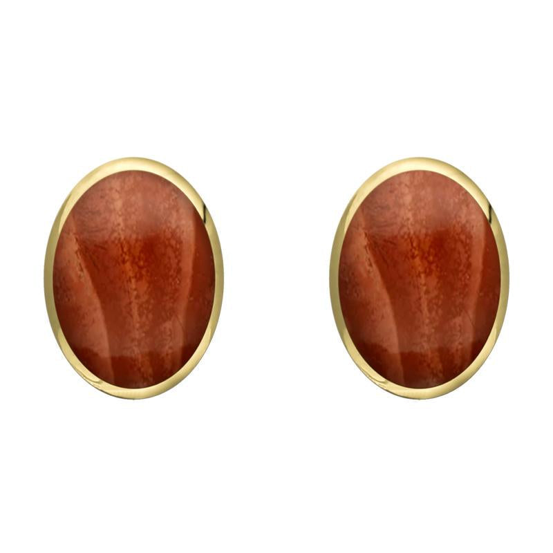 9ct Yellow Gold Jasper 8 x 10mm Classic Large Oval Stud Earrings