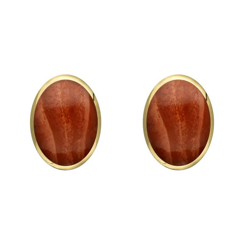 9ct Yellow Gold Jasper 8 x 6mm Classic Medium Oval Stud Earrings