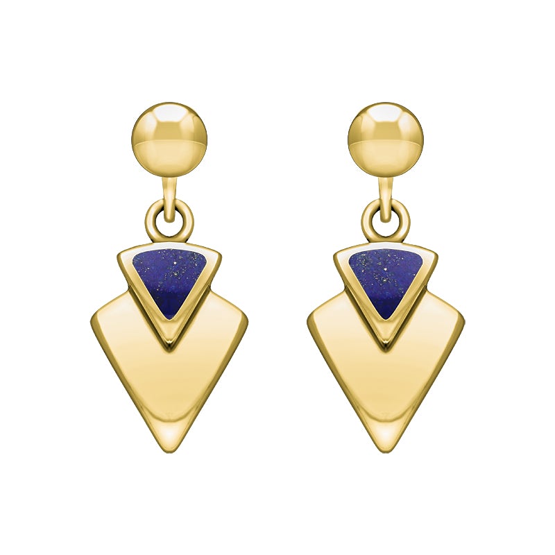9ct Yellow Gold Lapis Lazuli Arrowhead Drop Earrings