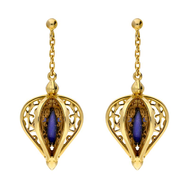9ct Yellow Gold Lapis Lazuli Flore Filigree Drop Earrings