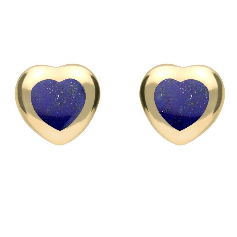 9ct Yellow Gold Lapis Lazuli Framed Heart Stud Earrings - Yellow Gold