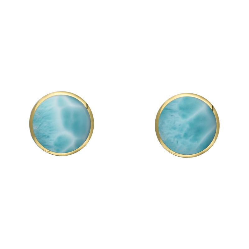 9ct Yellow Gold Larimar 4mm Classic Small Round Stud Earrings