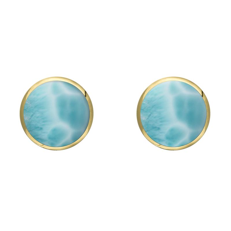 9ct Yellow Gold Larimar 6mm Classic Medium Round Stud Earrings