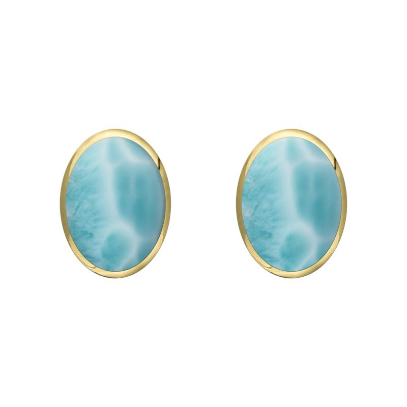 9ct Yellow Gold Larimar 7 x 5mm Classic Small Oval Stud Earrings
