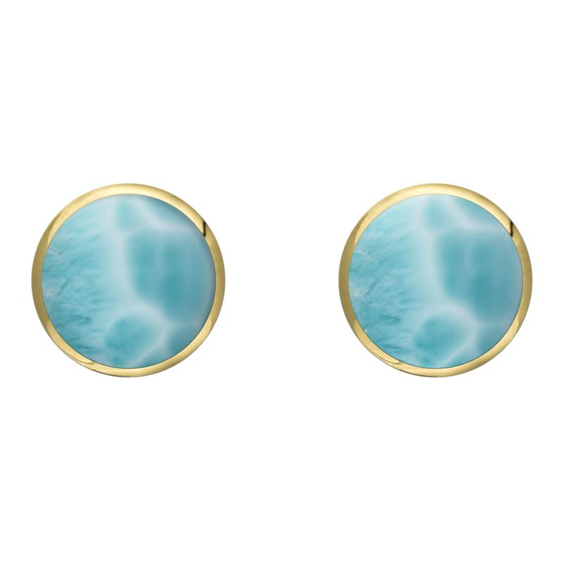 9ct Yellow Gold Larimar 8mm Classic Large Round Stud Earrings