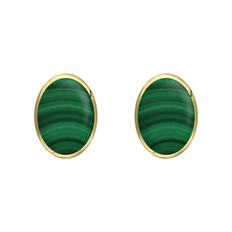 9ct Yellow Gold Malachite 7 x 5mm Classic Small Oval Stud Earrings