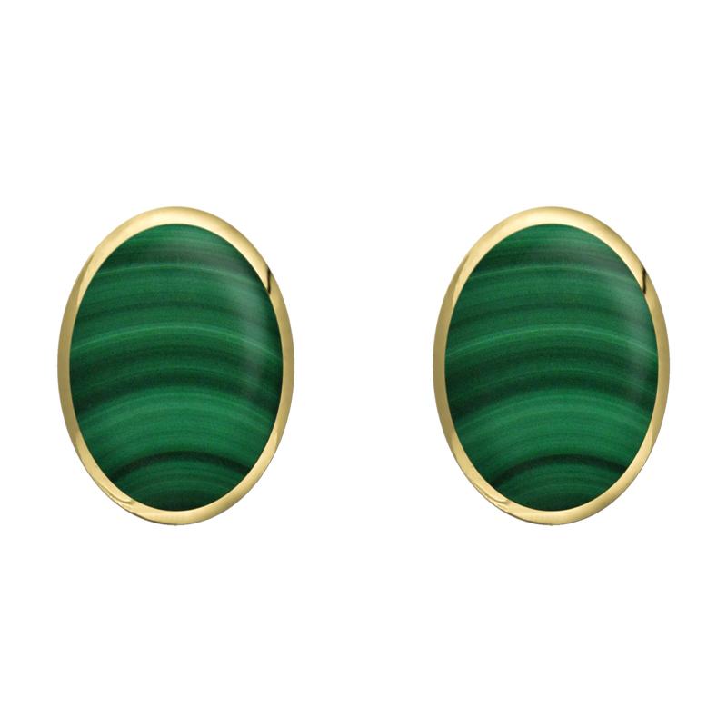 9ct Yellow Gold Malachite 8 x 10mm Classic Large Oval Stud Earrings