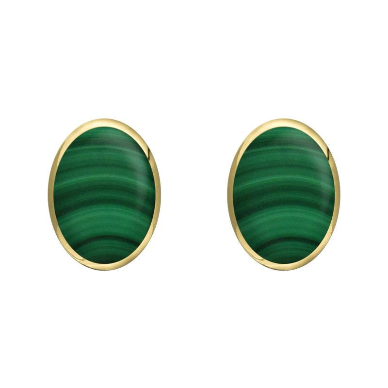 9ct Yellow Gold Malachite 8 x 6mm Classic Medium Oval Stud Earrings