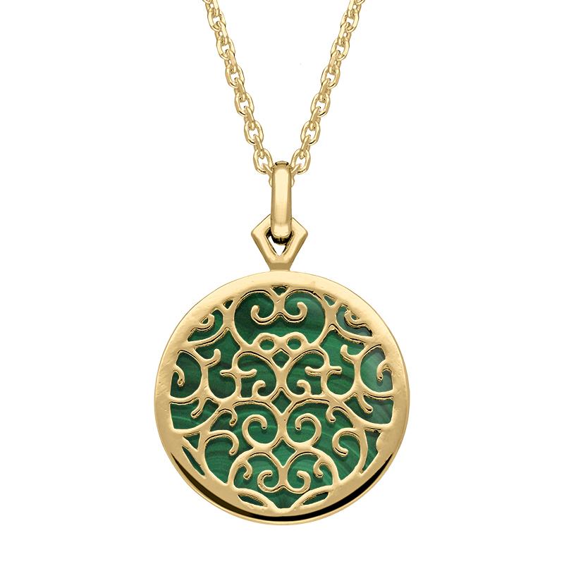 9ct Yellow Gold Malachite Flore Filigree Necklace