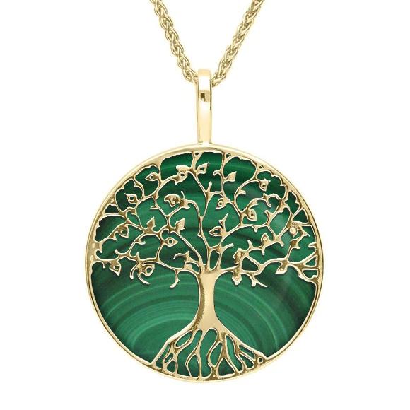 9ct Yellow Gold Malachite Round Tree Of Life Necklace