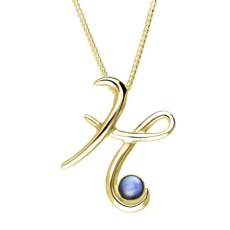 9ct Yellow Gold Moonstone Love Letters Initial H Necklace - Yellow Gold