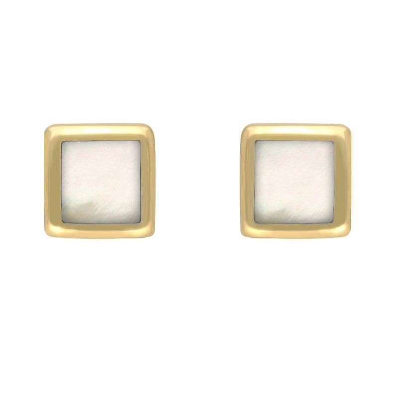 9ct Yellow Gold Mother of Pearl Dinky Square Stud Earrings - Yellow Gold