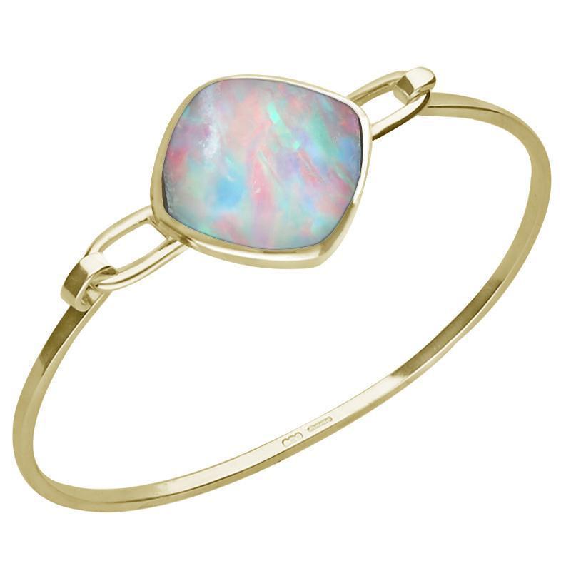 9ct Yellow Gold Opal Cushion Shaped Bangle - Yellow Gold