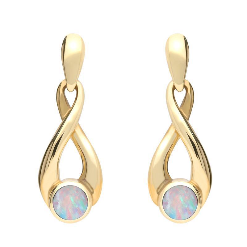 9ct Yellow Gold Opal Eternity Loop Drop Earrings - Yellow Gold