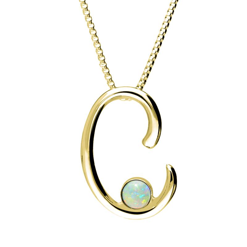 9ct Yellow Gold Opal Love Letters Initial C Necklace - Yellow Gold