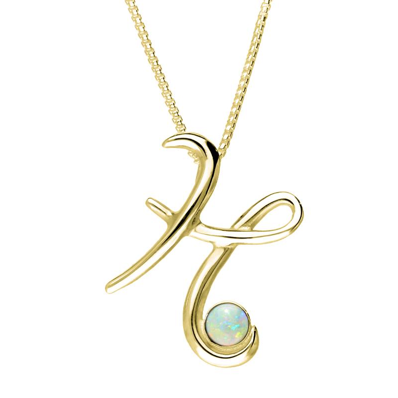 9ct Yellow Gold Opal Love Letters Initial H Necklace - Yellow Gold