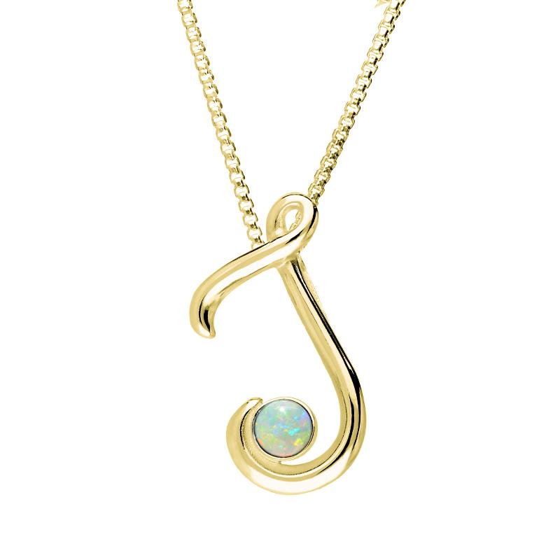 9ct Yellow Gold Opal Love Letters Initial J Necklace - Yellow Gold