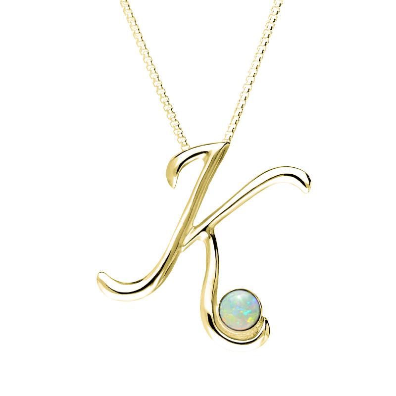 9ct Yellow Gold Opal Love Letters Initial K Necklace - Yellow Gold