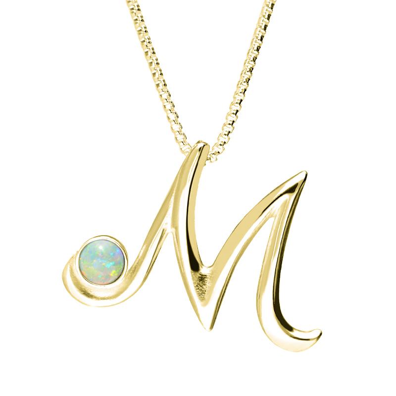 9ct Yellow Gold Opal Love Letters Initial M Necklace - Yellow Gold
