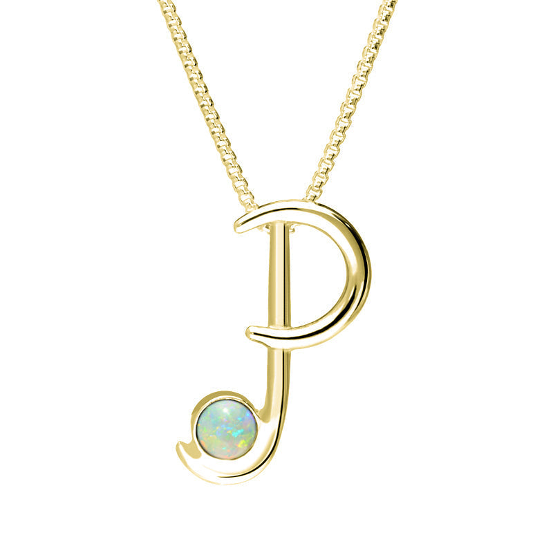 9ct Yellow Gold Opal Love Letters Initial P Necklace - Yellow Gold