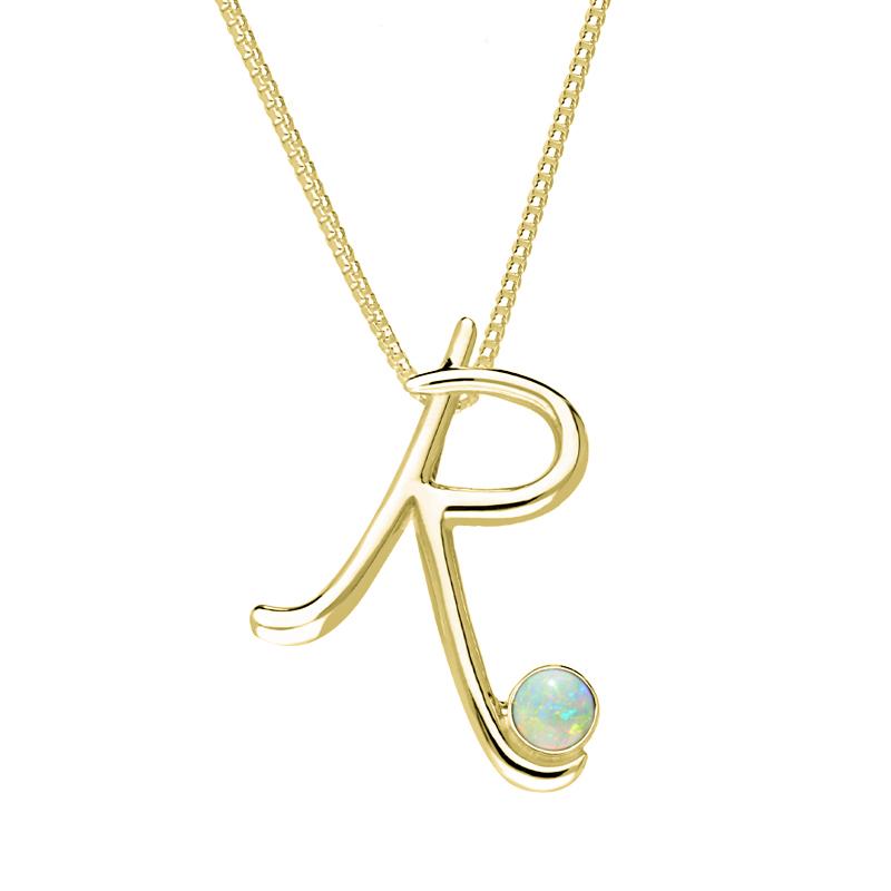 9ct Yellow Gold Opal Love Letters Initial R Necklace - Yellow Gold