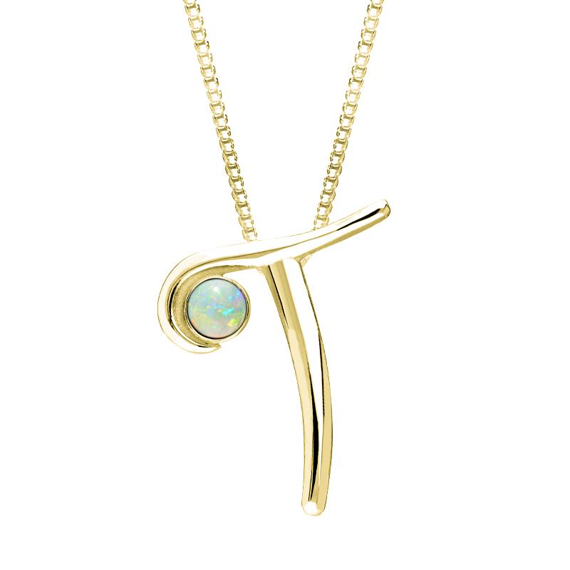 9ct Yellow Gold Opal Love Letters Initial T Necklace - Yellow Gold