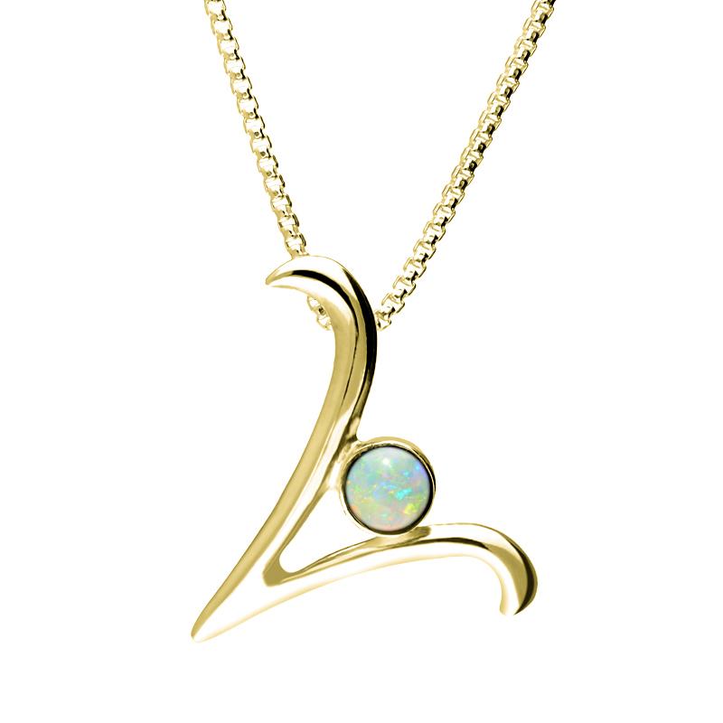 9ct Yellow Gold Opal Love Letters Initial V Necklace - Yellow Gold