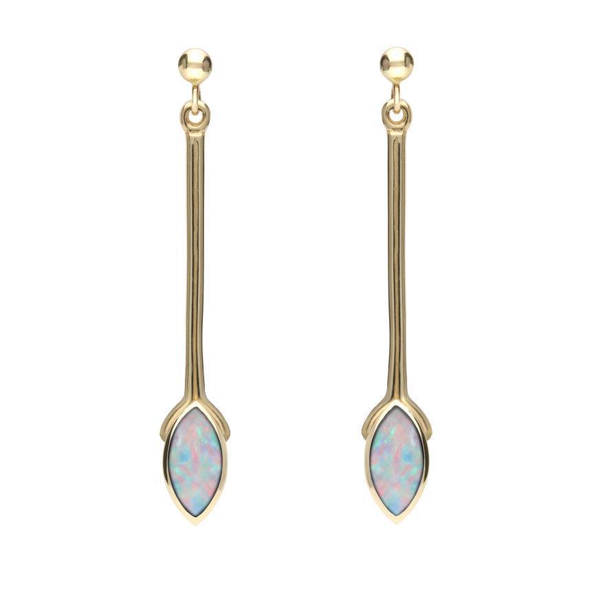 9ct Yellow Gold Opal Marquise Long Drop Earrings - Option1 Value Yellow Gold