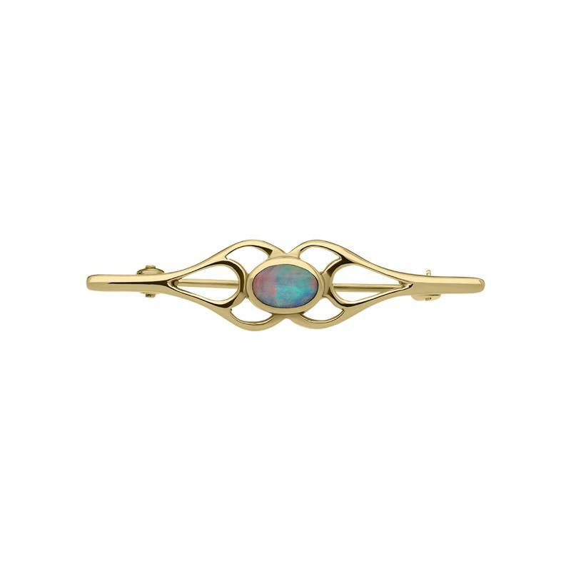 9ct Yellow Gold Opal Pierced Spoon Brooch - Yellow Gold