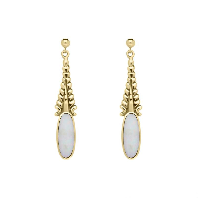 9ct Yellow Gold Opal Tapered Flute Drop Earrings