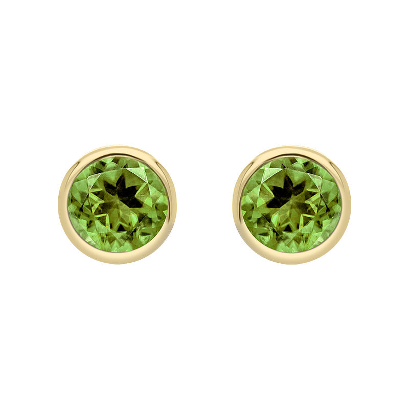 9ct Yellow Gold Peridot 3mm Round Rub Over Set Stud Earrings