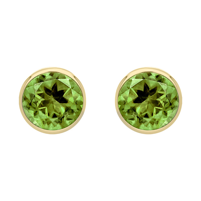 9ct Yellow Gold Peridot 4mm Round Rub Over Set Stud Earrings