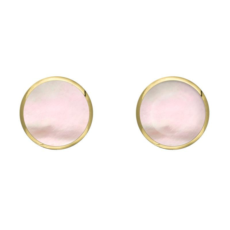 9ct Yellow Gold Pink Mother of Pearl 6mm Classic Medium Round Stud Earrings