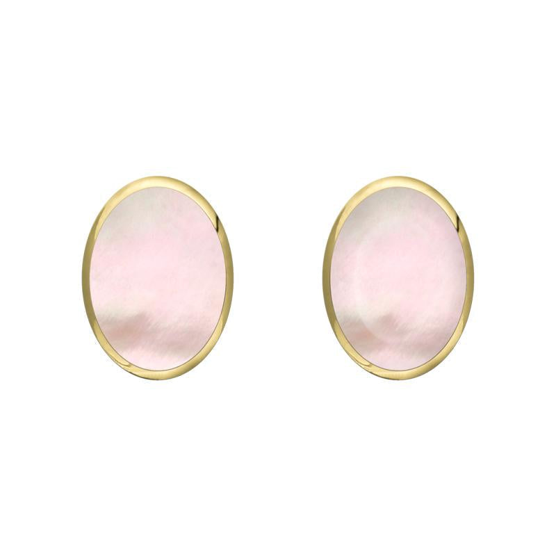 9ct Yellow Gold Pink Mother of Pearl 7 x 5mm Classic Small Oval Stud Earrings
