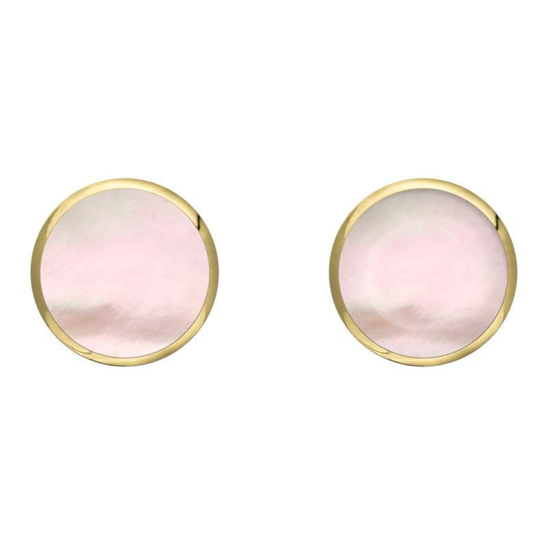 9ct Yellow Gold Pink Mother of Pearl 8mm Classic Large Round Stud Earrings