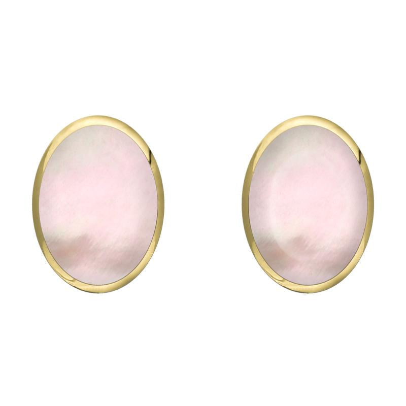 9ct Yellow Gold Pink Mother of Pearl 8 x 10mm Classic Large Oval Stud Earrings