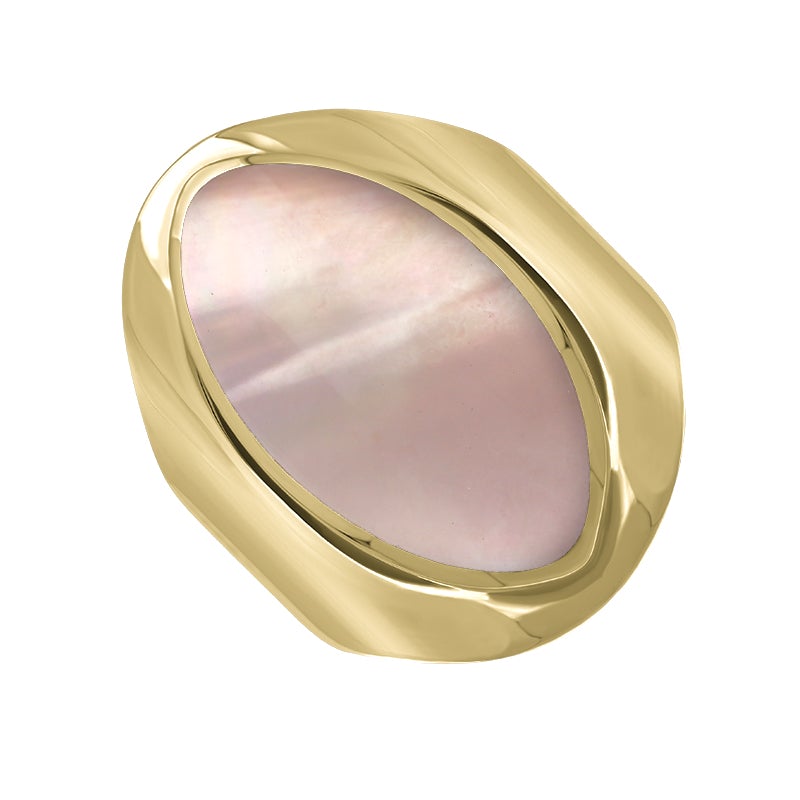 9ct Yellow Gold Pink Mother of Pearl Medium Oval Ring - Option1 Value Yellow Gold