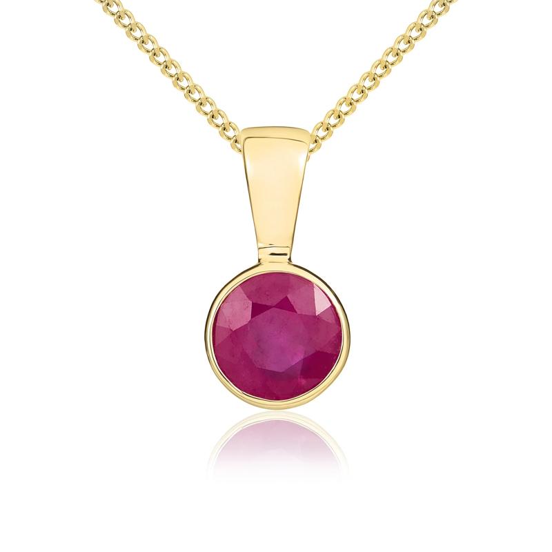 9ct Yellow Gold Ruby 5mm Round Rub Over Set Necklace